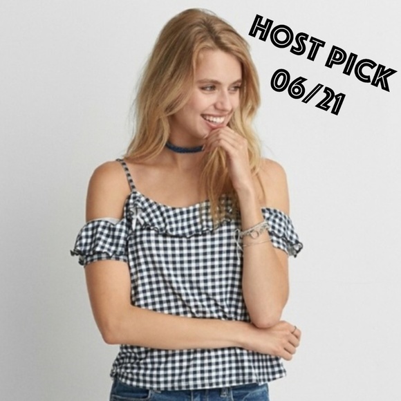 American Eagle Outfitters Tops - American Eagle Soft & Sexy T Gingham Cold Shoulder